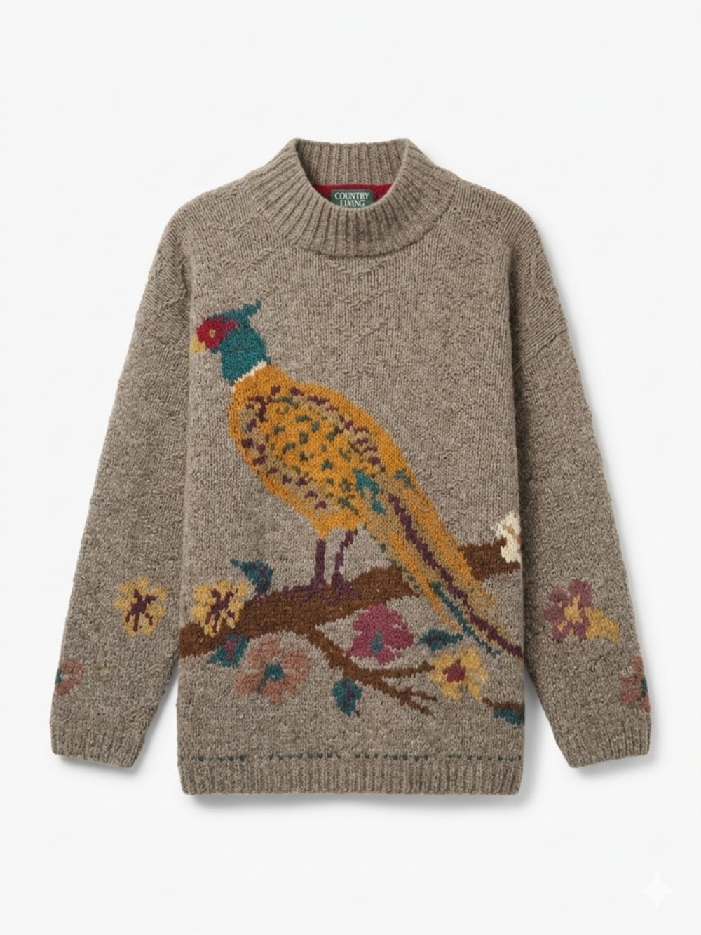 Vintage Outback Red 100% Wool Pheasant Intarsia Sweater - Mock Neck - 90s